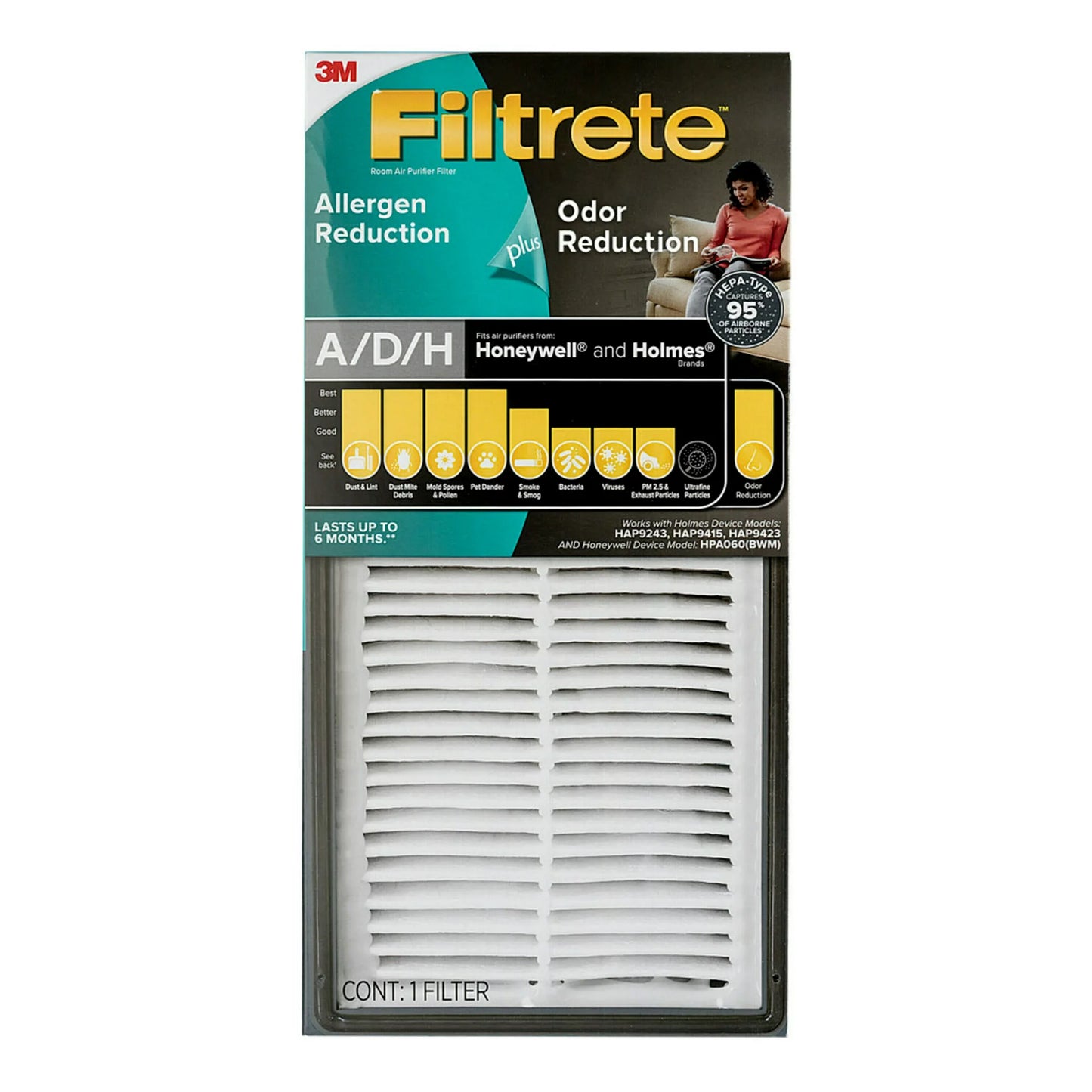 Filtrete 3M Room Air Purifier Filter Replacement HEPA Filtration A/D/H 6 Months