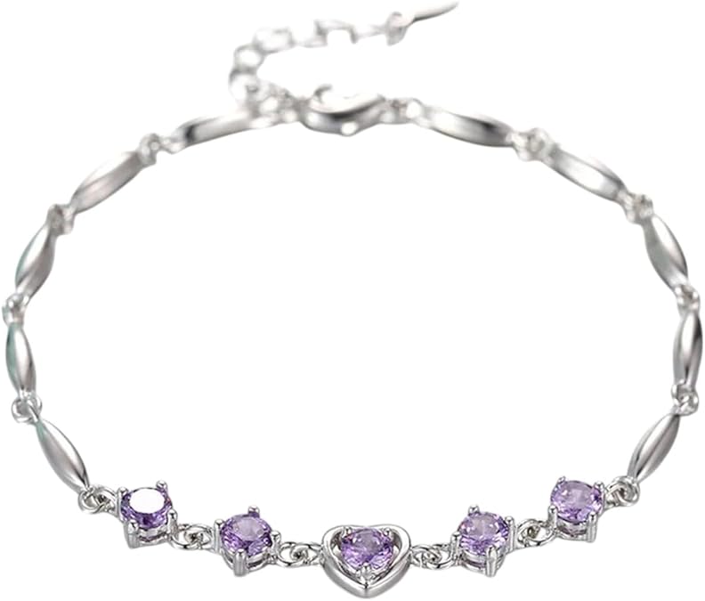 New 2026 Unisex 925 Sterling Silver Bracelet Premium Purple Crystal