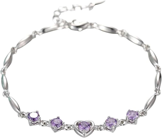 New 2026 Unisex 925 Sterling Silver Bracelet Premium Purple Crystal