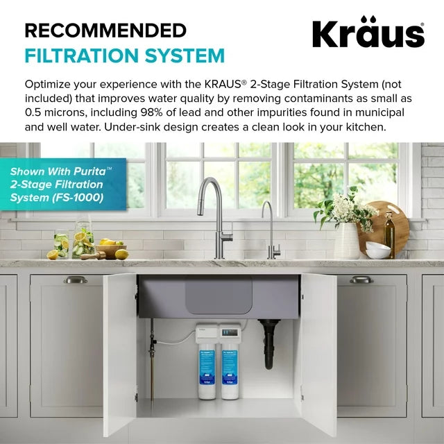 Purita 100% Lead-Free Kitchen Water Filter Faucet in Brushed Brass GOLD
