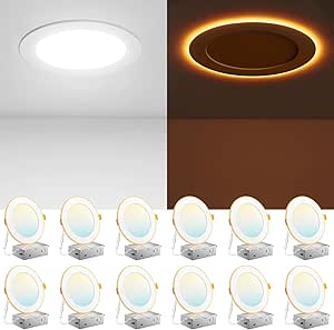 Amico 12 Pack 6 Inch 5CCT LED Recessed Ceiling Light with Night Light