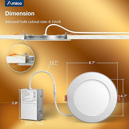 Amico 12 Pack 6 Inch 5CCT LED Recessed Ceiling Light with Night Light