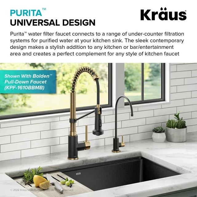 Purita 100% Lead-Free Kitchen Water Filter Faucet in Brushed Brass GOLD