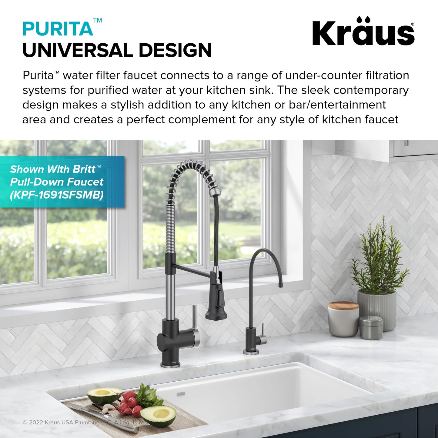 Purita 100% Lead-Free Kitchen Water Filter Faucet in Brushed Brass GOLD